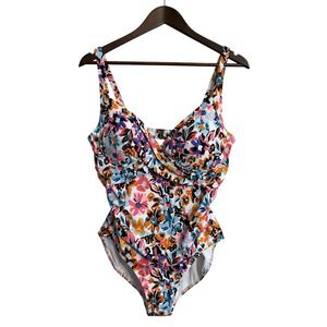 Anne Cole one piece swimsuit women's XL colorful floral underwire beach pool art